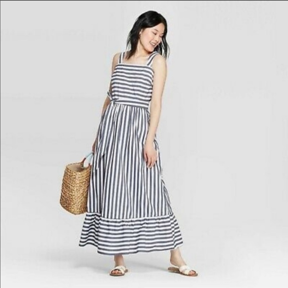 Striped pinafore dress NWOT